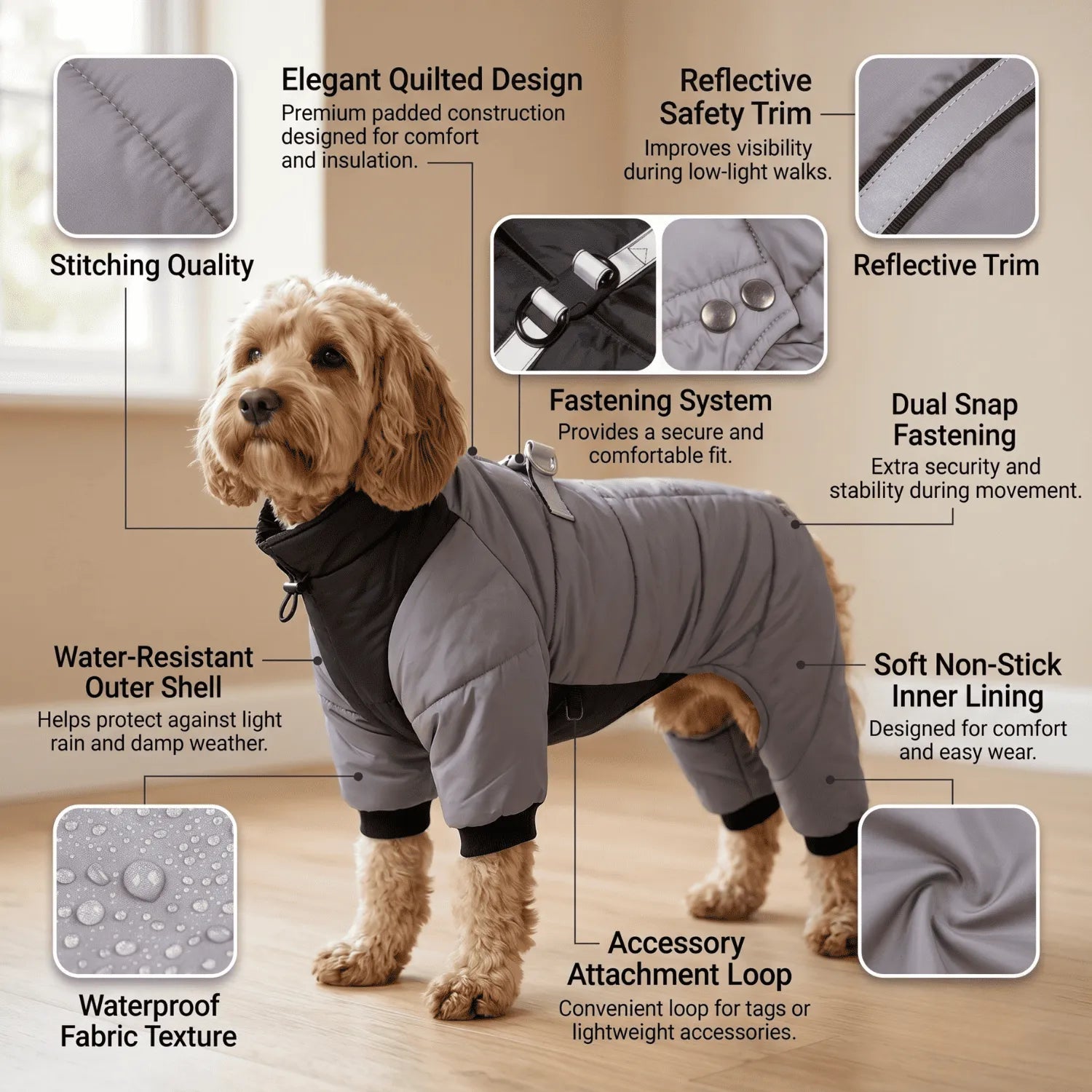 Bravonne RoyalBark Winter Coat Back View — Tail and Belly Coverage Keeps Mud Off on UK Pavements | Bravonne