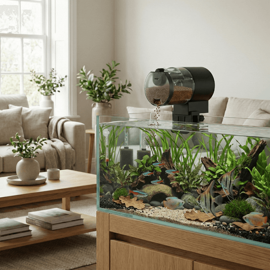 Bravonne PureFeed Pro Feeder Mounted on Fish Tank — Easy Clip-On Installation | Bravonne