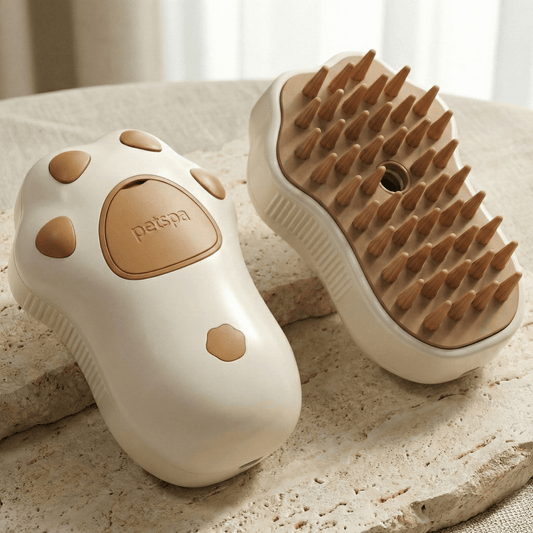 Bravonne PurePaw Premium Pet Spa Brush Beige — Gentle Silicone Massage Bristles for Cats | Bravonne