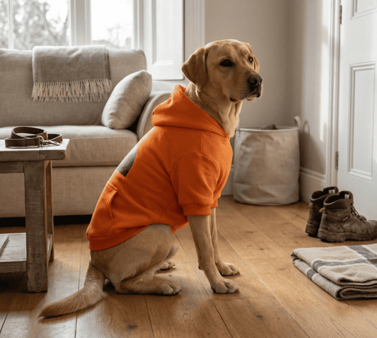 Bravonne Urban Paws Dog Hoodie Navy — Labrador Wearing Stylish Fleece Sweatshirt | Bravonne